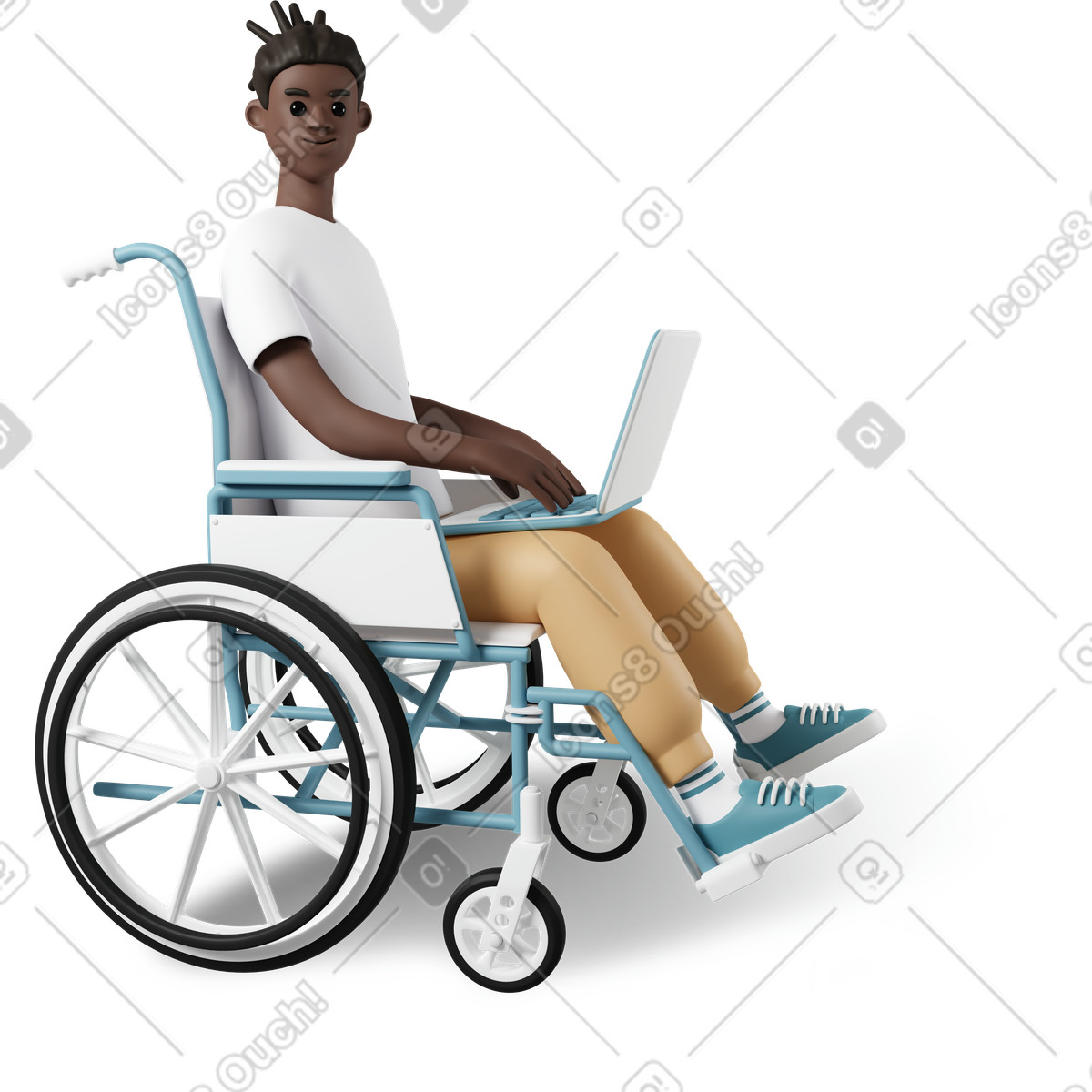 3D Casual life スタイルの Working on computer in wheelchair, inclusive workplace and diversity のイラストをPNG、SVG形式でダウンロード