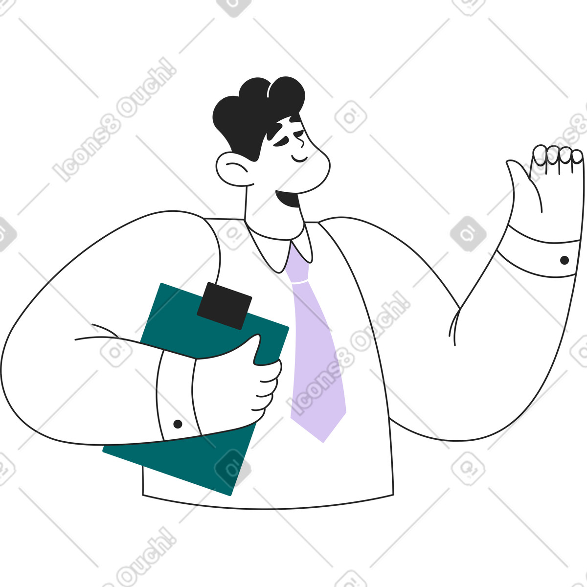 Uomo in abiti da ufficio con appunti illustrazione stile Sammy Line scarica PNG, SVG