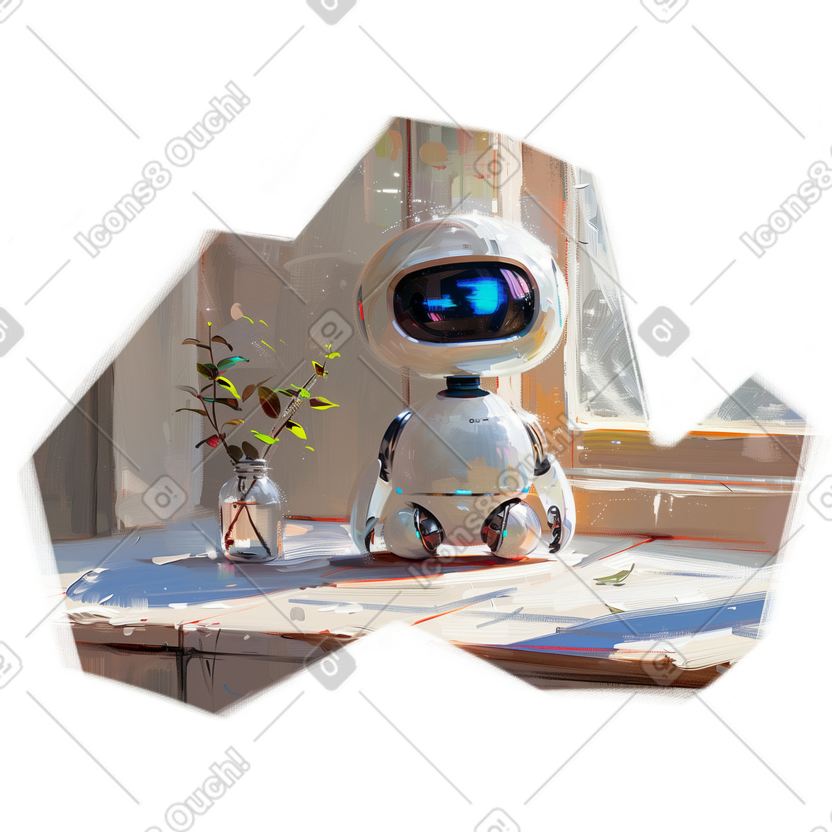 Ilustración Pintura al óleo de un robot sentado en la mesa estilo Pictorial a descargar PNG y SVG