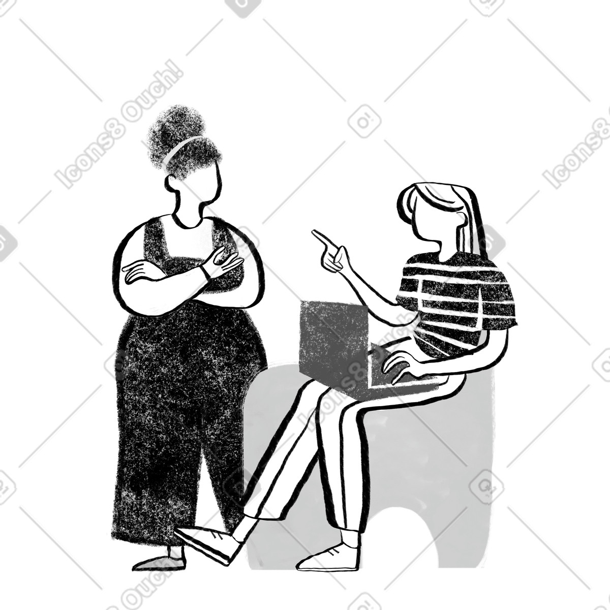 下载 Company 风格的 黑人和白人两个女人互相交谈 插画，支持 PNG、SVG 格式