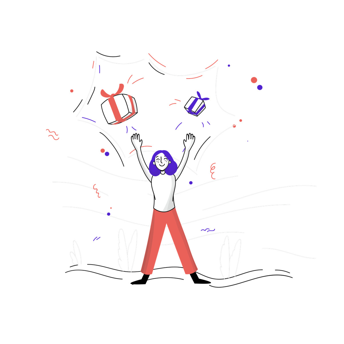 Иллюстрация Loyalty program bonuses with customer catching surprise gifts в стиле Pixeltrue — скачать в форматах PNG, SVG