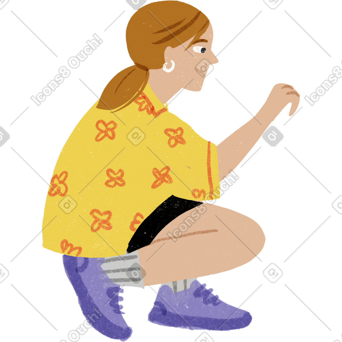 Ilustração de Girl sitting down and looking at something em no estilo Public para baixar em PNG, SVG