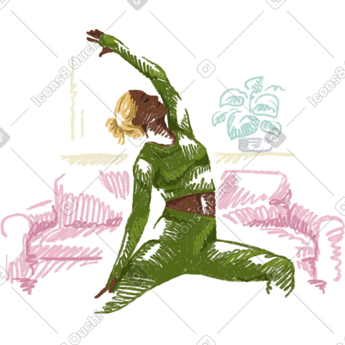 Illustration Femme faisant du yoga à la maison dans le style Sketchbook télécharger aux formats PNG, SVG