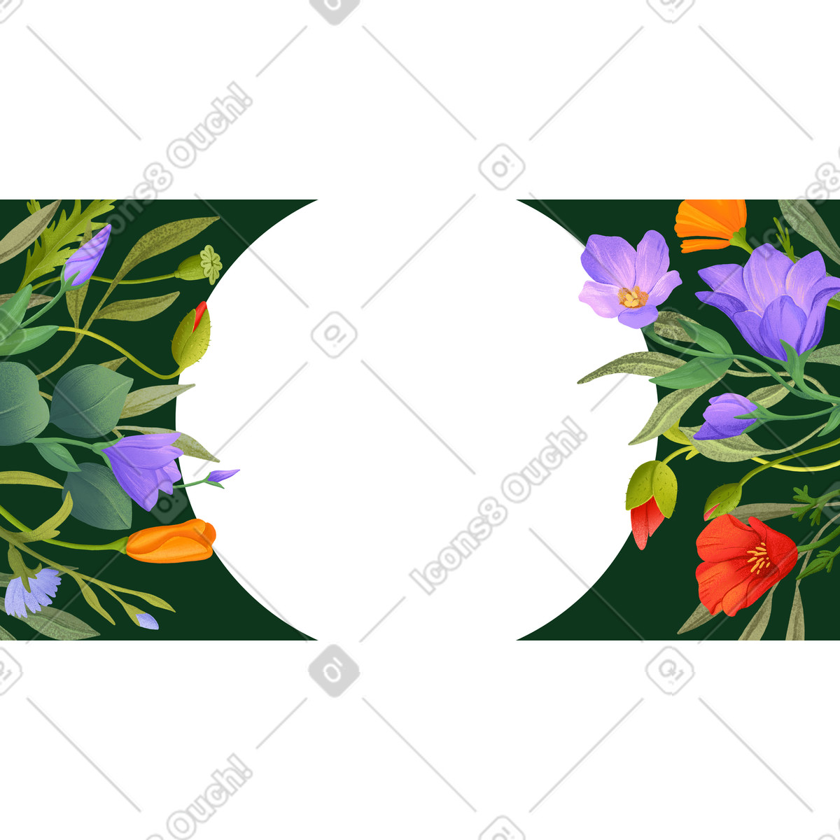 Illustration Mixed floral arrangement with copy space, Decorative announcement background dans le style à télécharger aux formats PNG, SVG