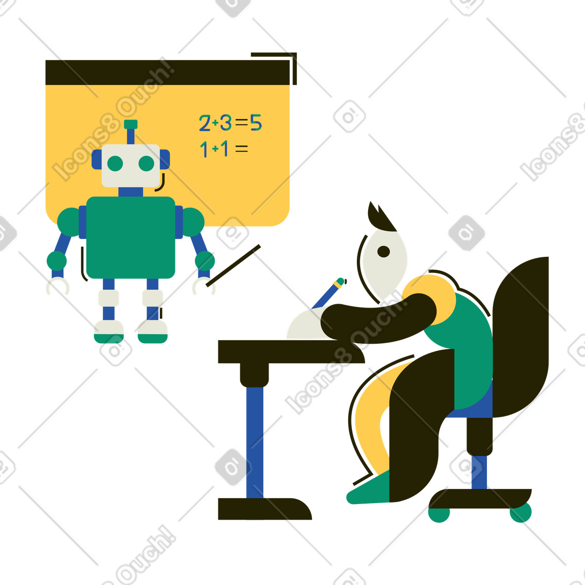 Roboter unterrichtet mathe-Illustration im Spot-Stil als Download in PNG, SVG