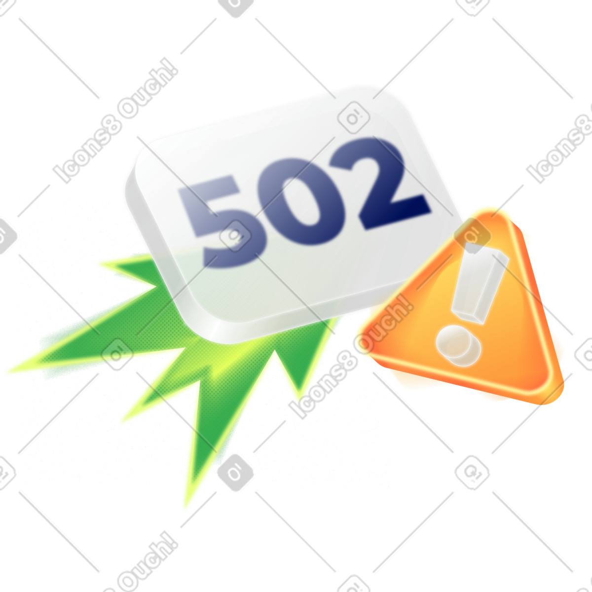 Ilustración Error 502 bad gateway con señal de advertencia en estilo Burst a descargar en PNG y SVG