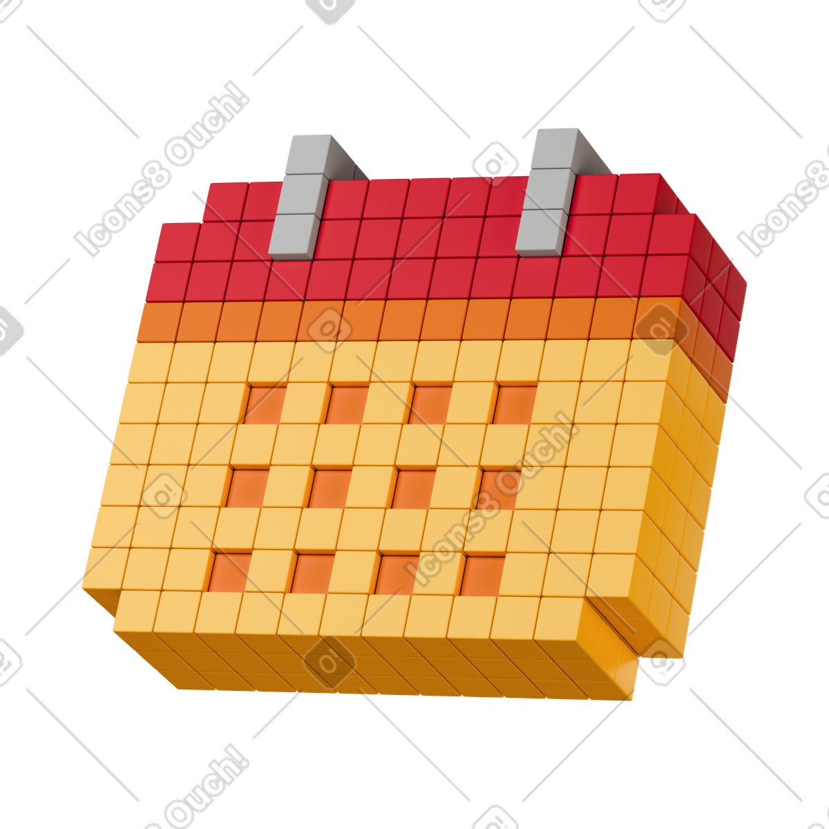 下载 3D Stickle 风格的 Schedule pixelated calendar block with date squares and metal rings 插画，支持 PNG、SVG 格式