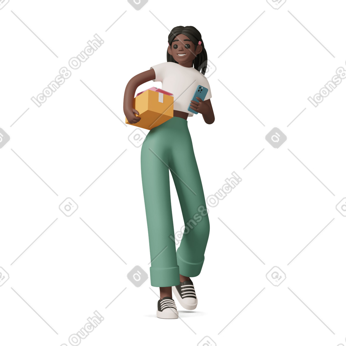 Black girl with phone holding parcels illustrazione in stile 3D Casual life scarica in PNG, SVG