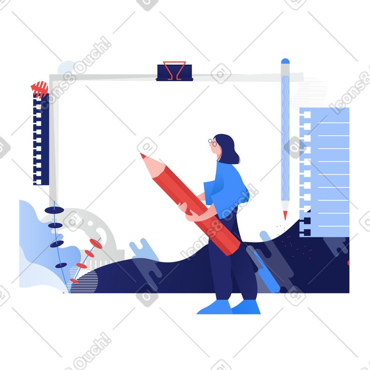 Girl with pencil illustrazione in stile Clip scarica in PNG, SVG