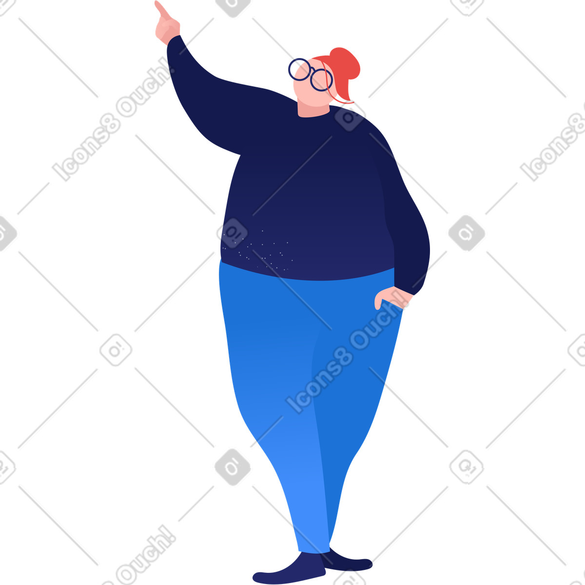 Dicke frau zeigt-Illustration im Clip-Stil als Download in PNG, SVG
