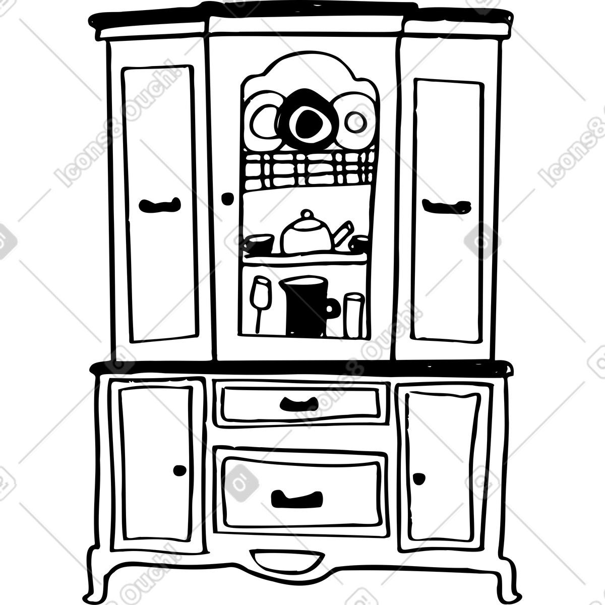 Cupboard with dishes illustration in Marks style download in PNG, SVG