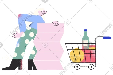 Woman with shopping cart and long shopping list PNG, SVG