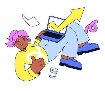 A person lounging with a laptop and charts - Flexy style illustration