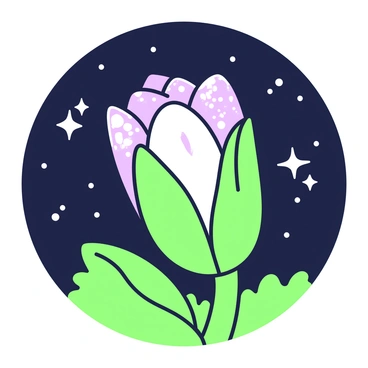 A night-blooming flower bud is positioned in the center of the image, slowly opening its delicate petals. The petals are finely detailed and showcase a subtle texture, reflecting a soft glow emanating from within. Surrounding the flower are twinkling stars scattered across the dark sky, providing a sense of depth and wonder. The background is filled with a hint of foliage, adding contrast to the luminous flower. The overall composition captures the moment of the flower's awakening under the celestial light.