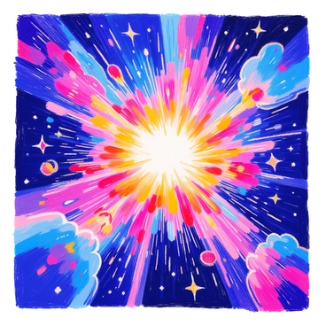 A colorful supernova explosion is depicted in the depths of space. The explosion radiates vivid colors such as bright reds, deep blues, and luminous yellows. Surrounding the explosion, a field of dark space is dotted with distant stars twinkling in various sizes. The energetic blast of gas and dust is billowing outwards, creating intricate patterns and textures. Some parts of the explosion are glowing intensely, while others fade into the surrounding darkness.