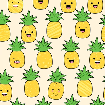 A repeating pattern featuring different artistic renditions of pineapples