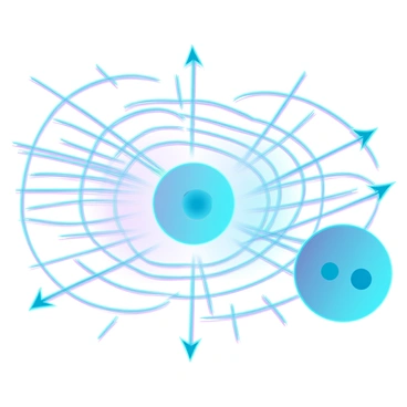A detailed illustration showing an electron represented as a small, glowing sphere with a negative charge. The electron is depicted moving along a curved trajectory through an electric field, which is represented by lines radiating outward from a positively charged sphere and converging toward a negatively charged sphere. The electric field lines are shown as arrows indicating the direction of the force acting on the electron. The background features a gradient of colors that represents the strength of the electric field, transitioning from lighter colors near the positive charge to darker colors near the negative charge. The interaction between the electron and the electric field is illustrated by slight distortions in the field lines around the electron, showcasing the forces at play.
