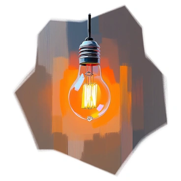 A classic incandescent lightbulb with a warm, glowing filament is hanging from a thin, black wire. The lightbulb is positioned centrally, illuminating its glass surface with a soft, golden glow. The background is a deep, rich black, creating a stark contrast that emphasizes the lightbulb’s brightness and details. The light emanating from the bulb casts gentle shadows, enhancing the three-dimensionality of the scene.