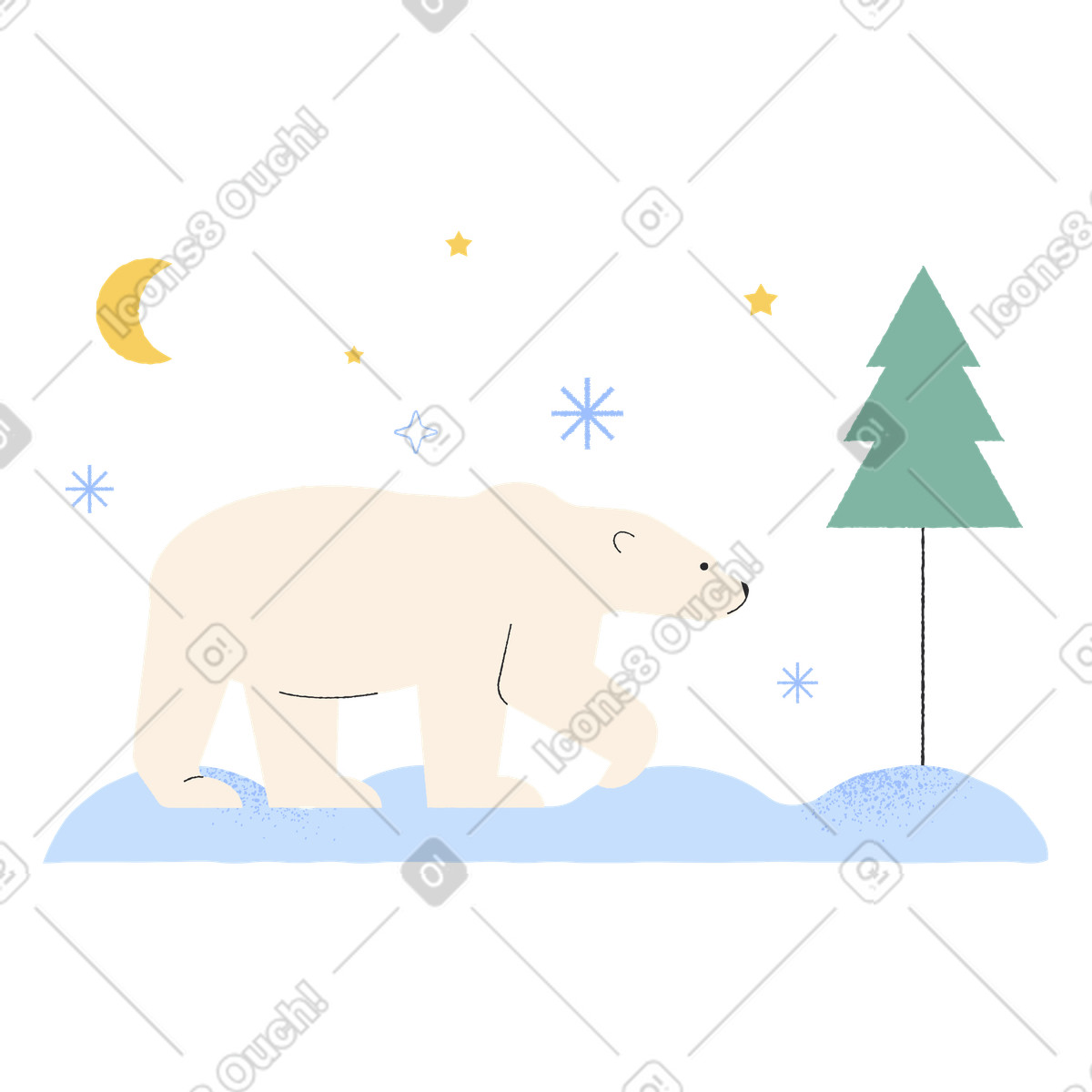 下载 Pablo 风格的 北极熊在降雪期间行走 插画，支持 PNG、SVG 格式