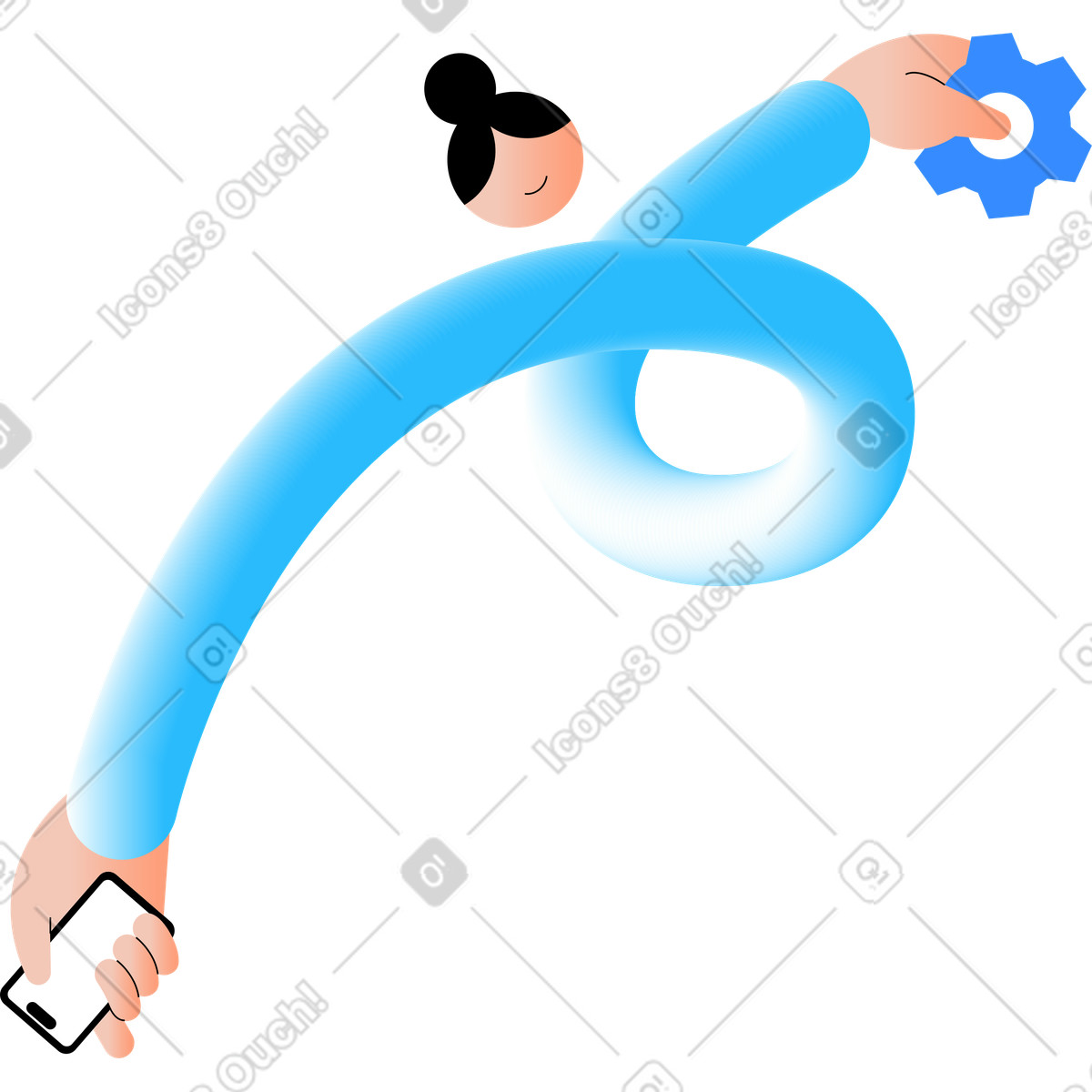 下载 Knotty 风格的 有电话和齿轮的妇女 插画，支持 PNG、SVG 格式