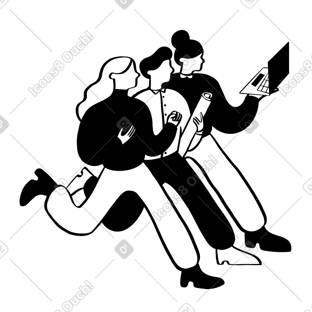 Work team running together to finish project illustration in Journal style download in PNG, SVG