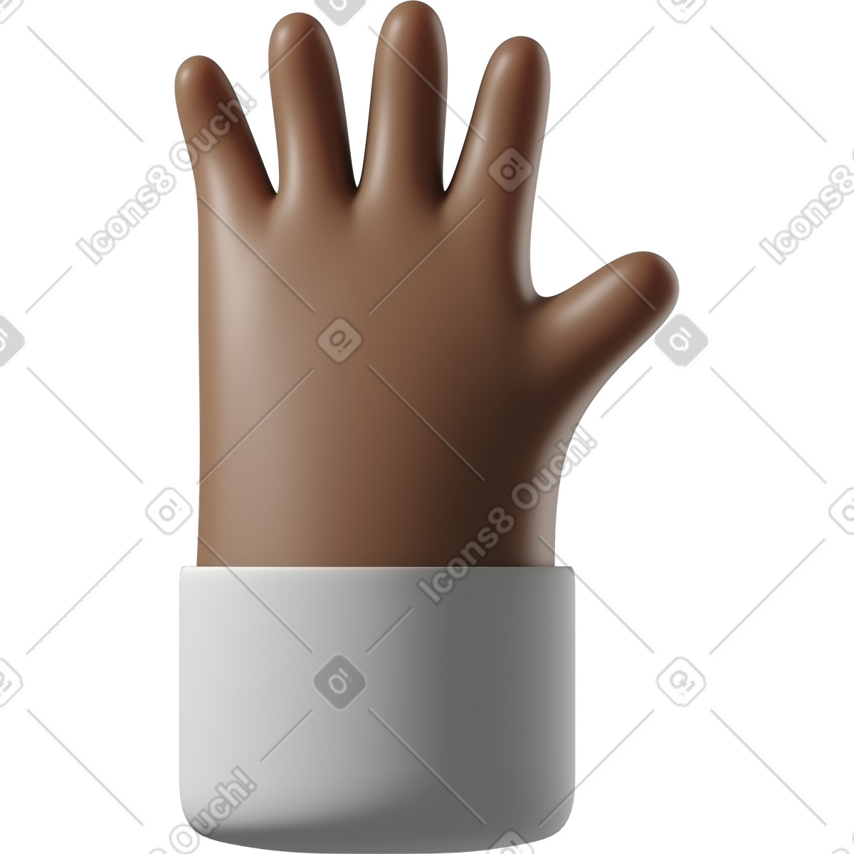 Dark brown skin waving hand with fingers splayed illustration in 3D Hands Fun&Wild style download in PNG, SVG