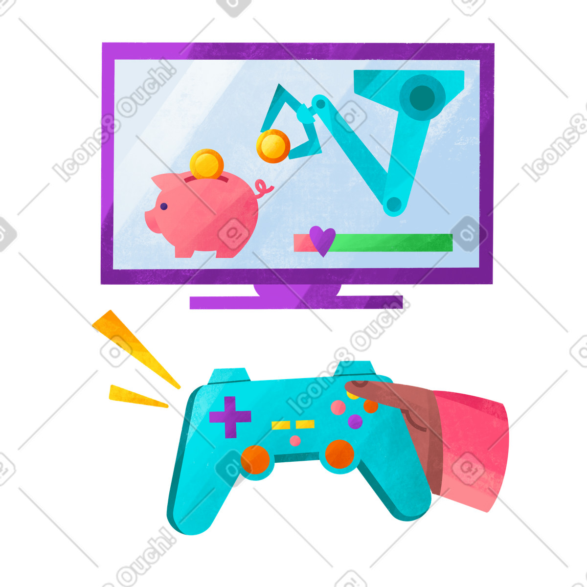 Gioco per computer finanziario illustrazione in stile Bonbon scarica in PNG, SVG