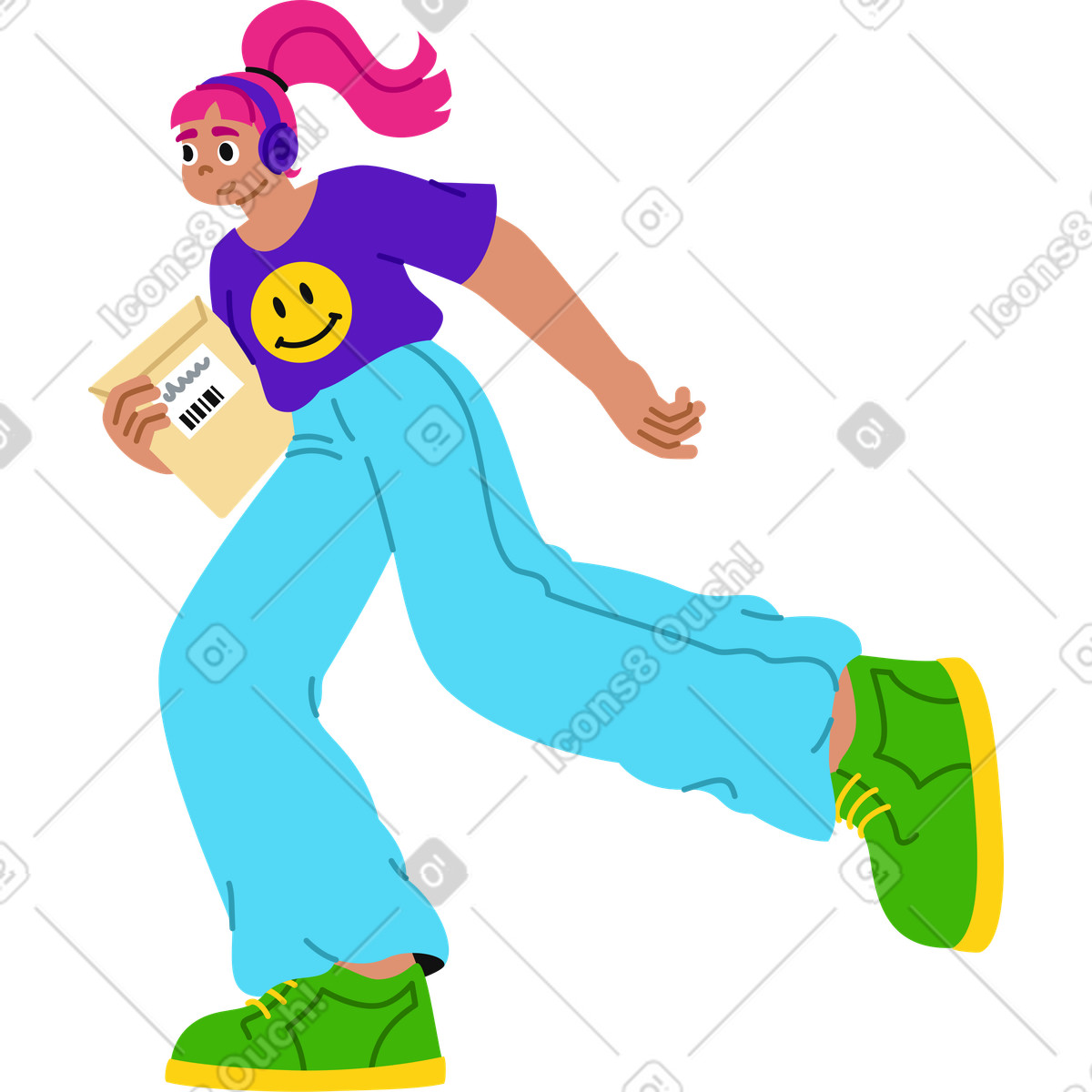 Woman with package of documents running illustration in Active style download in PNG, SVG