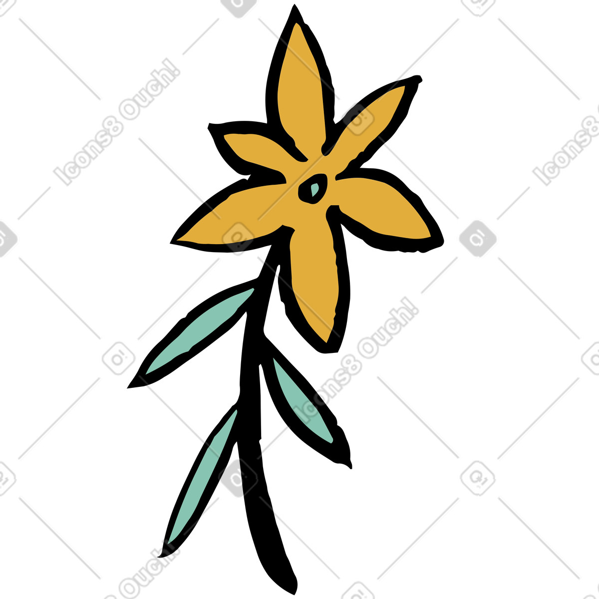 Scandi スタイルの Yellow flower with six petals のイラストをPNG、SVG形式でダウンロード