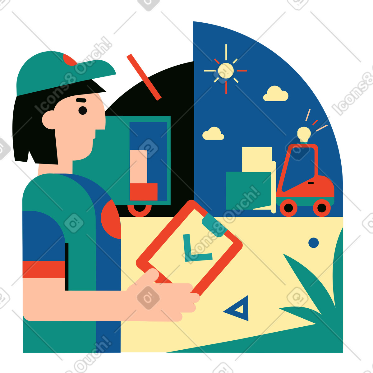 Ilustración Transporte de carga con especialista en logística estilo Polar a descargar PNG y SVG