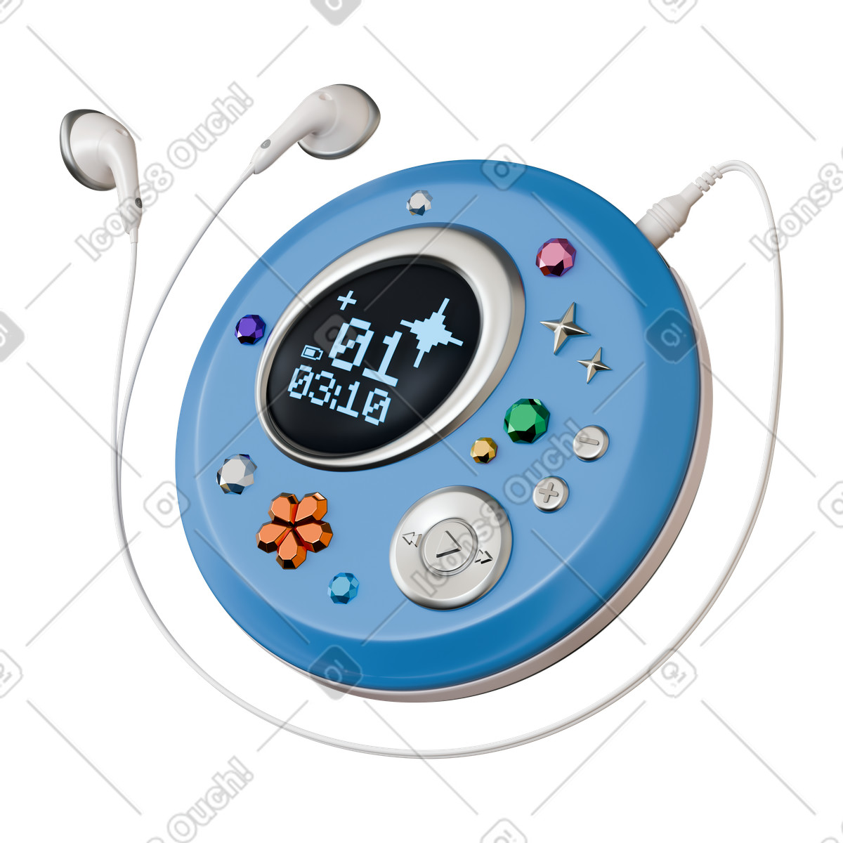 Ilustración CD player with wired earphones en estilo 3D Stickle a descargar en PNG y SVG
