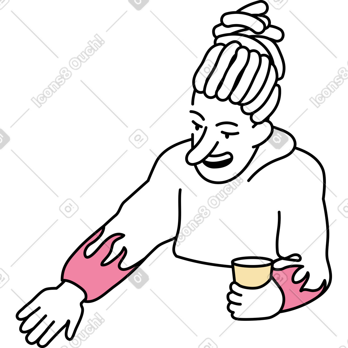 Person with dreadlocks holding cup and communicating illustrazione in stile Notes scarica in PNG, SVG