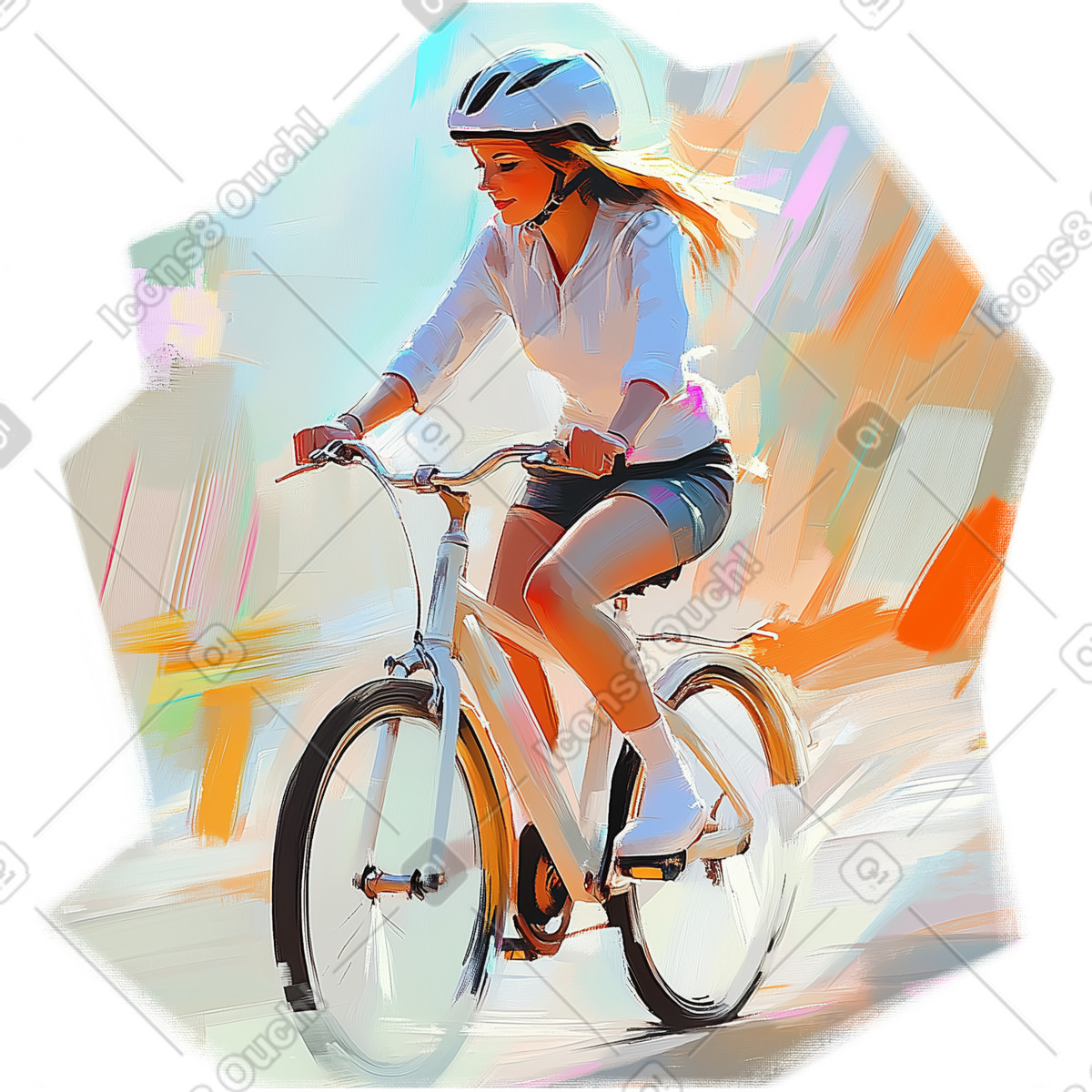 Ilustração de Pintura a óleo uma mulher andando bicicleta em no estilo Pictorial para baixar em PNG, SVG
