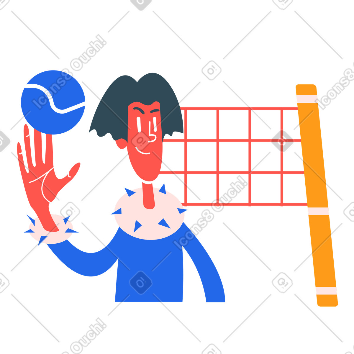 Illustration Homme jetant un ballon de volley-ball par-dessus le filet dans style Kingdom à télécharger aux formats PNG, SVG