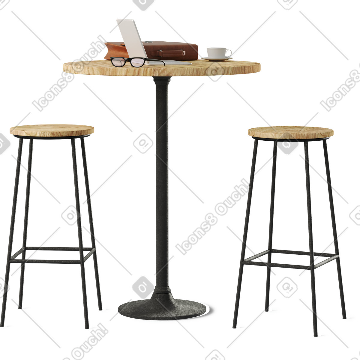 Illustration Table de bar avec ordinateur portable dans le style 3D Business à télécharger aux formats PNG, SVG