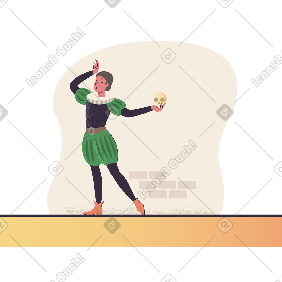 Illustration Acteur jouant sur une scène de théâtre dans le style Pale à télécharger aux formats PNG, SVG