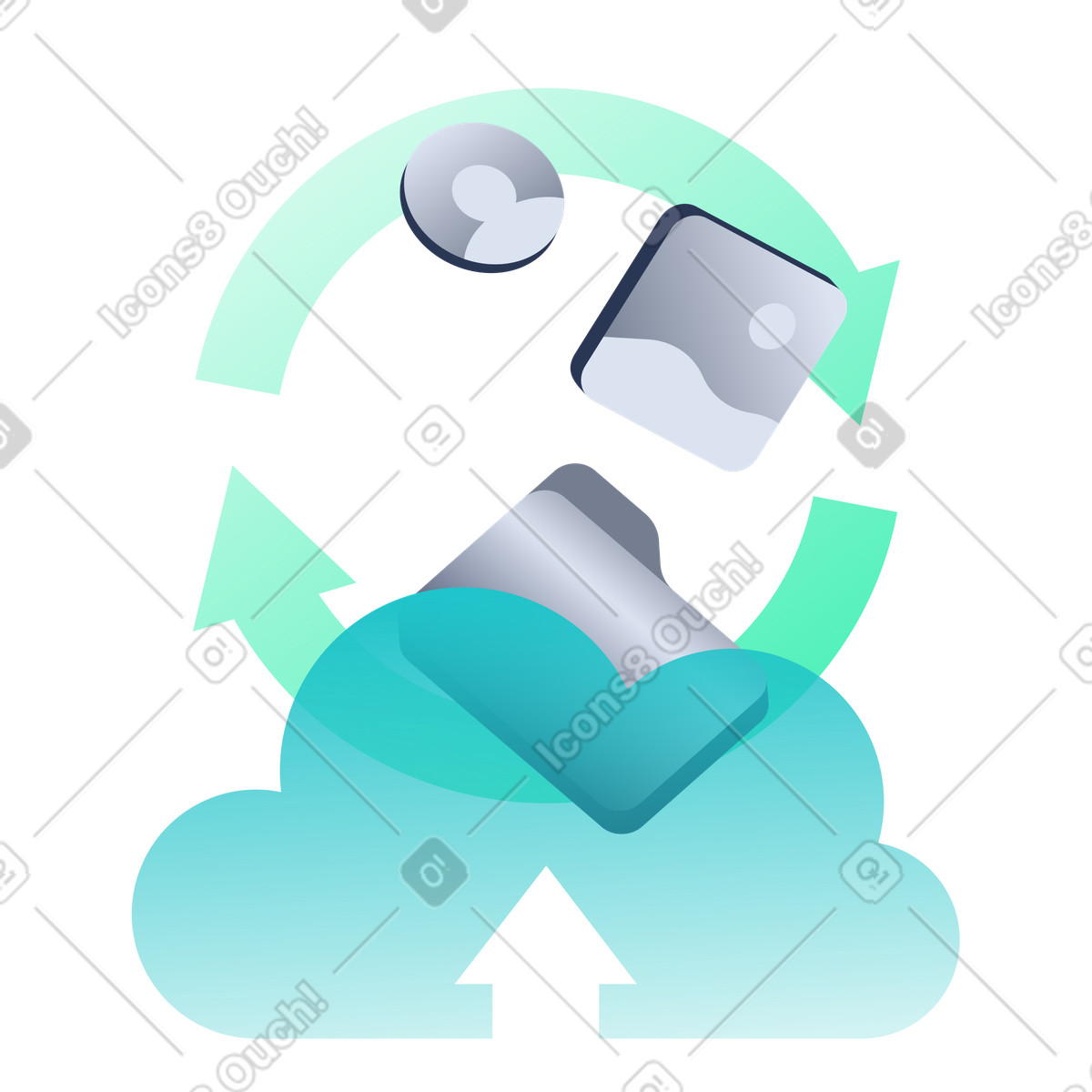 Cloud storage and digital backups, Data synchronization or cloud migration illustration in Lucent style download in PNG, SVG