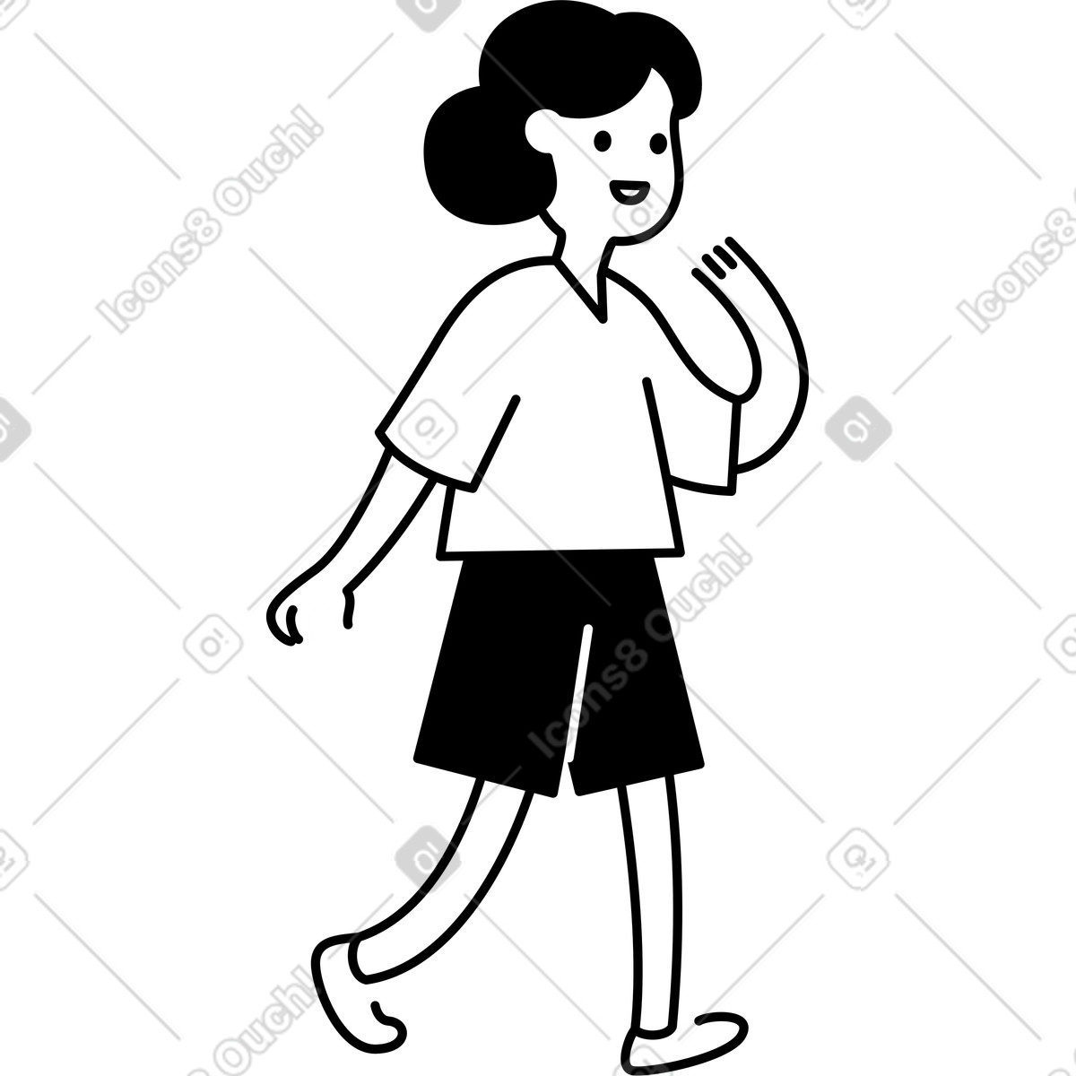 下载 Notion Line Art 风格的 Woman walking outdoors wearing t shirt and shorts in profile 插画，支持 PNG、SVG 格式