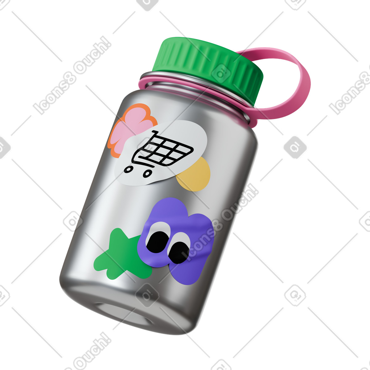 Ilustración Water bottle with stickers en estilo 3D Stickle a descargar en PNG y SVG