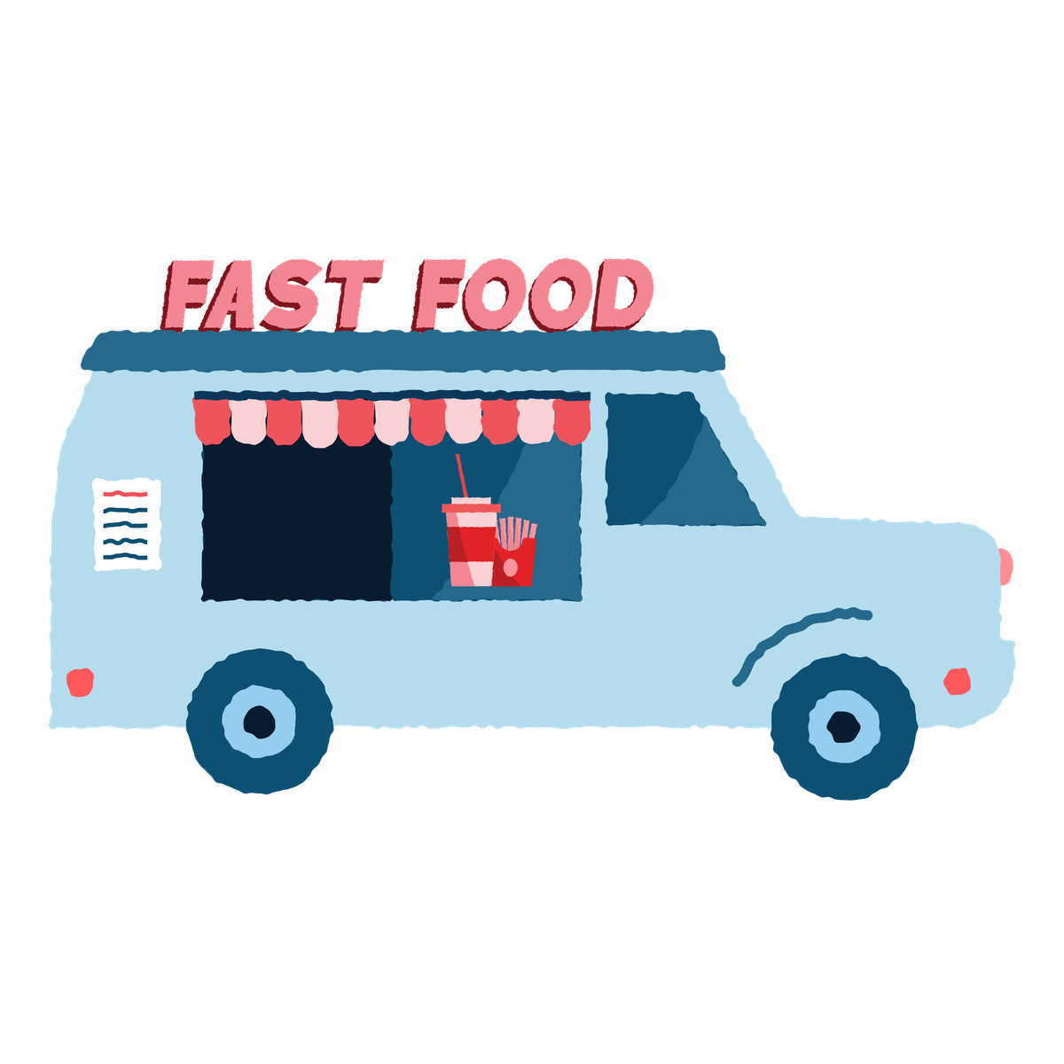 Fast food truck with soda and french fries-Illustration im Cherry-Stil als Download in PNG, SVG