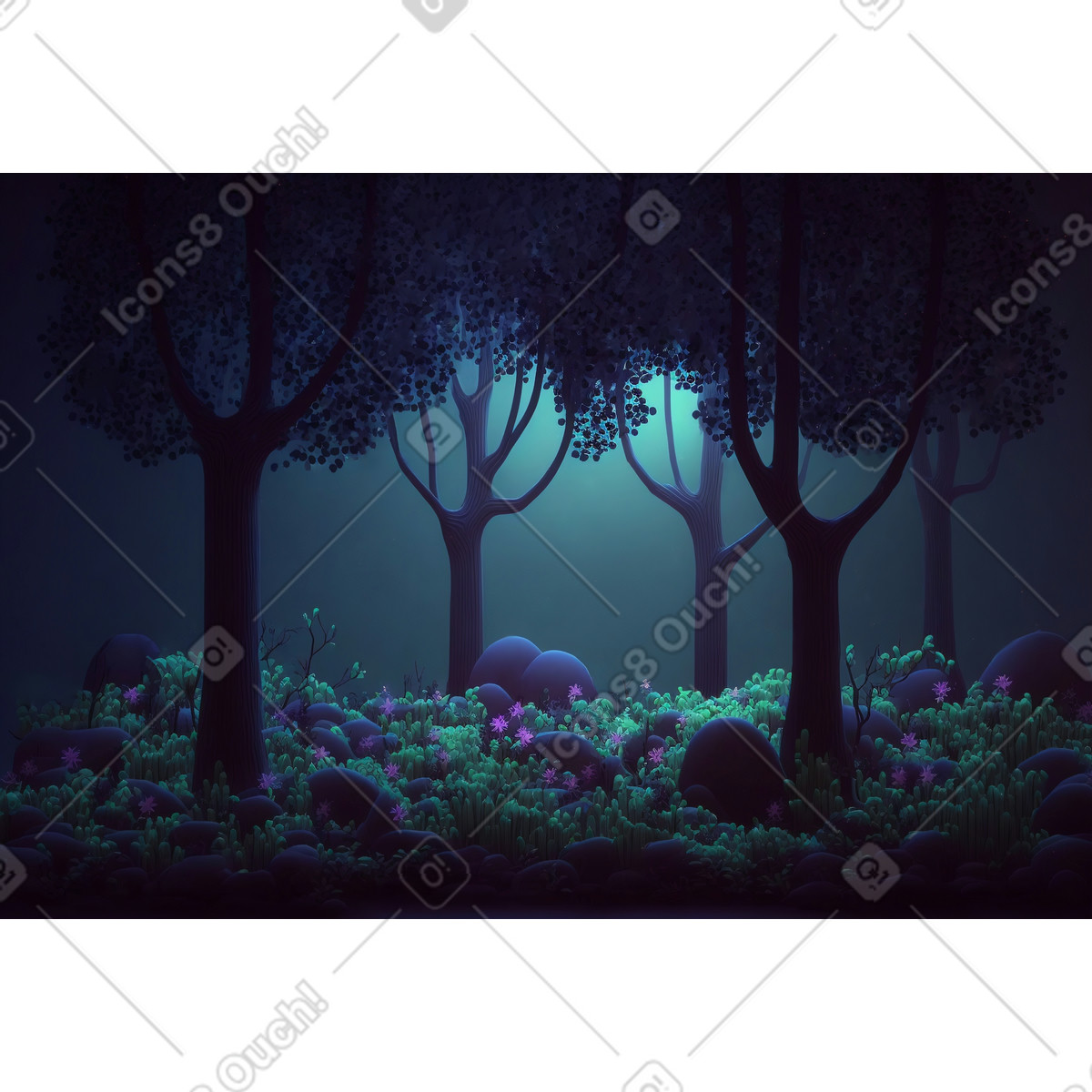 Ilustración Fondo de bosque noche fantasía 3d en estilo Experimental a descargar en PNG y SVG