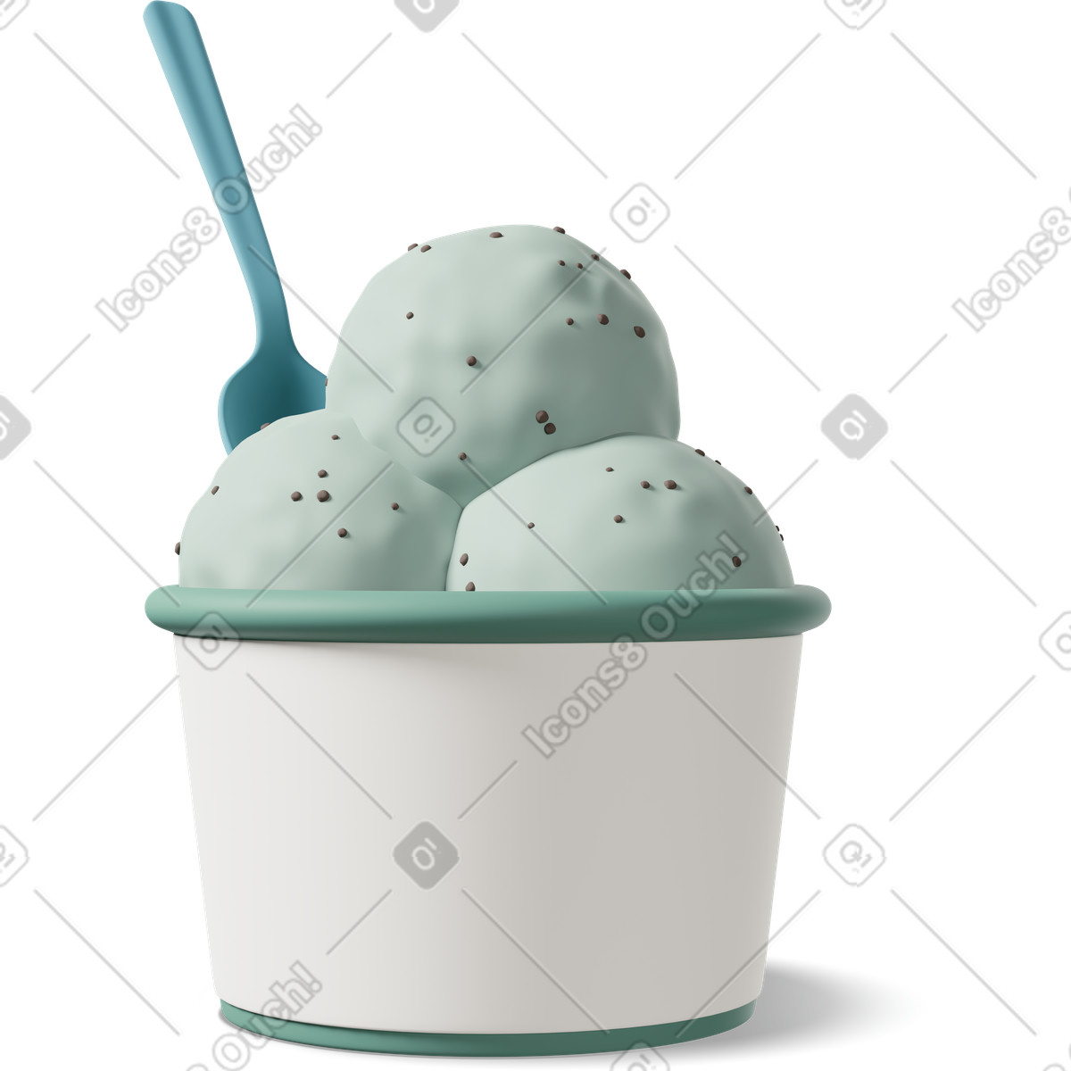 3D Casual life 스타일의 Mint ice cream cup mockup with plastic spoon 일러스트레이션 PNG, SVG 다운로드