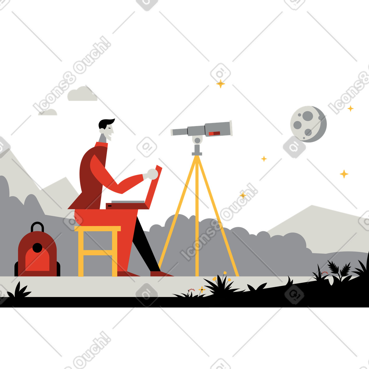 Illustration Explorer la lune dans le style Burgundy à télécharger aux formats PNG, SVG