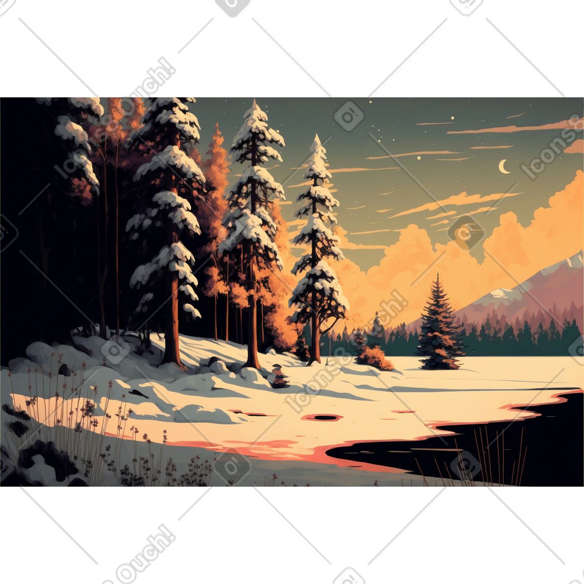 3D winter forest background illustration in Experimental style download in PNG, SVG