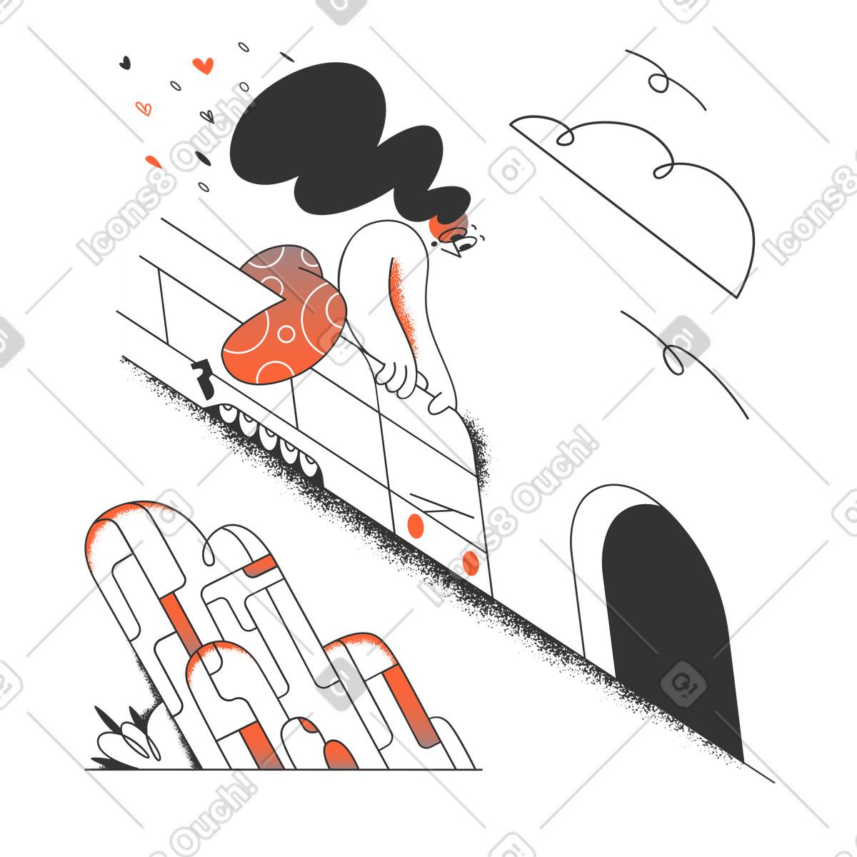 Travelling by train illustration in Crayon style download in PNG, SVG