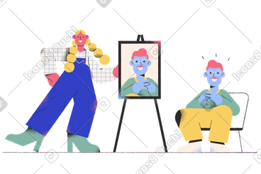 Woman showing portrait of man PNG, SVG