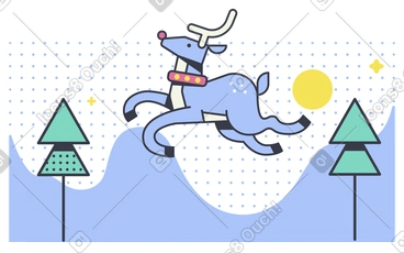 Christmas deer flying above pine forest PNG, SVG
