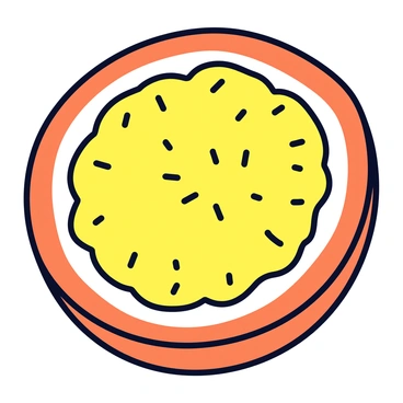 A close-up illustration of passion fruit pulp. The pulp is vividly yellow and orange, with a rich, juicy texture. Small black seeds are scattered throughout, glistening against the bright colors. The background is simple to emphasize the vibrant texture and colors of the pulp. The overall composition highlights the details and contrasts of the passion fruit's interior.