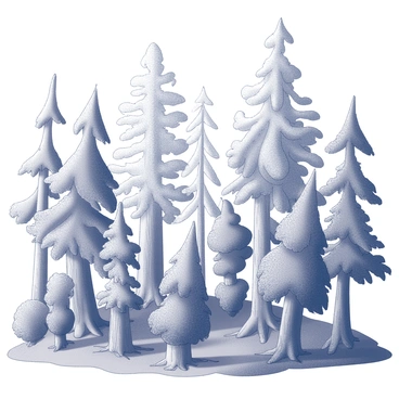 A dense forest filled with various trees, each distinctly shaped and representing different elements. There are tall, slender trees with smooth bark that symbolize water, their trunks flowing like gentle waves. Other trees have rugged, twisted branches that evoke the solidity of earth. Some trees exhibit fiery shapes with bark that appears to flicker and dance, representing fire. Additional trees have airy, delicate forms that seem to float, symbolizing air. Each tree exhibits intricate details such as textured leaves, unique bark patterns, and varying heights, creating a rich tapestry of nature. The forest floor is covered with a carpet of soft moss, and gentle sunlight filters through the canopy above.