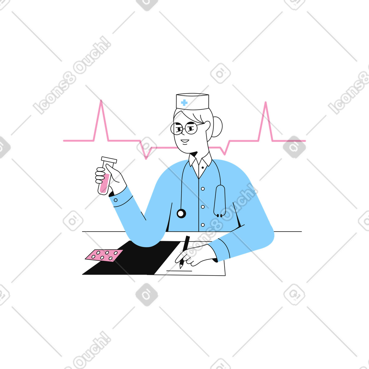 Wissenschaftler erfindet ein heilmittel-Illustration im Experimental-Stil als Download in PNG, SVG